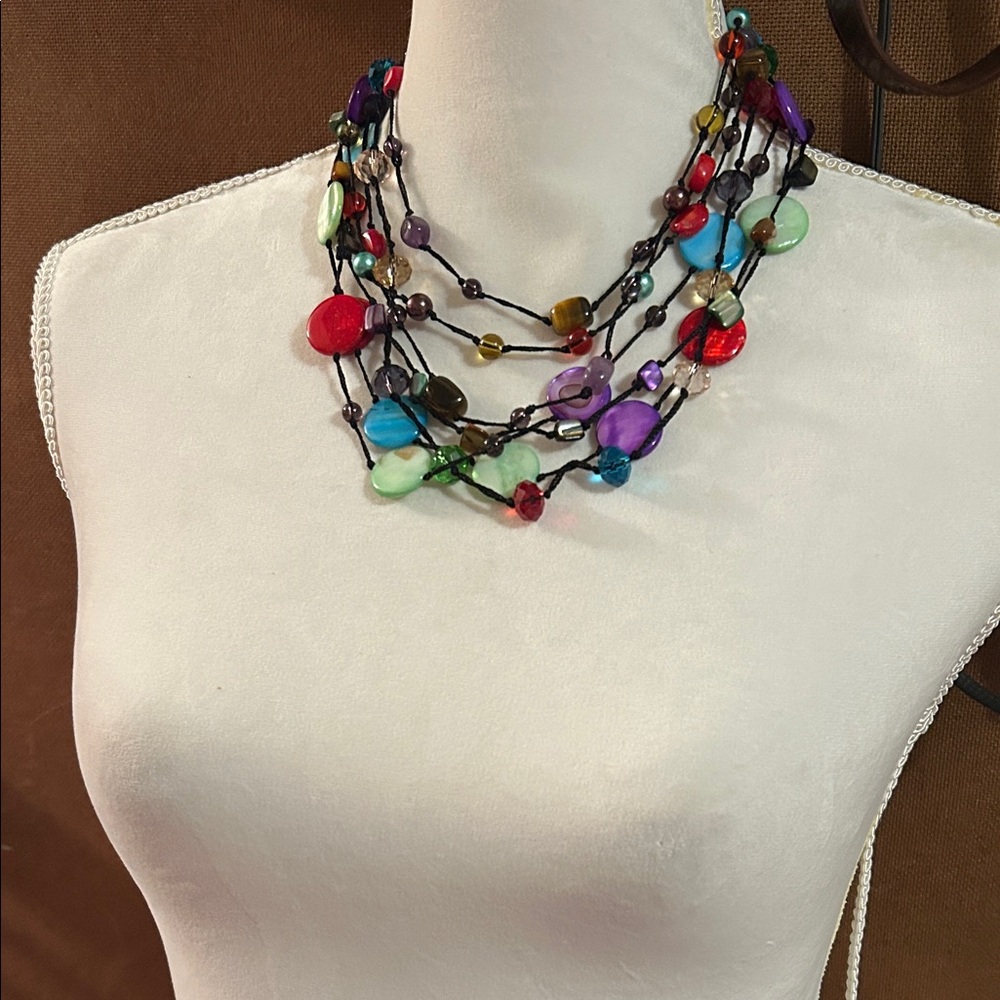 Colorful Multi Strand Boho Necklace – Festival Statement Jewelry w/Bright Beads